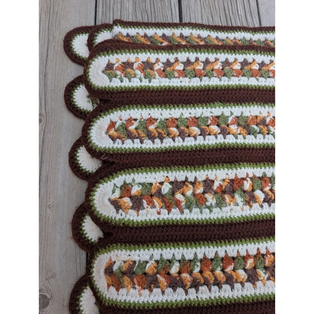 Vintage Handmade Crochet Blanket Earth Tones Cottagecore Boho 50x69 Afghan Throw